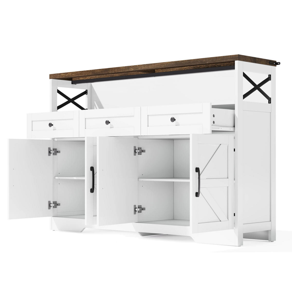 SIDEBOARD aus MDF 140x35x95 cm Braun/Weiß mit 3 Schubladen und 2 Türen im modernen Landhausstil - Braun, Holzwerkstoff (140/95/35cm) - Modfu