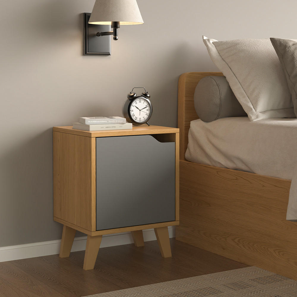 NACHTTISCH Malu Eiche/Anthrazit 2 Teile - Grau, Holzwerkstoff (34.5/47/32cm) - Vicco