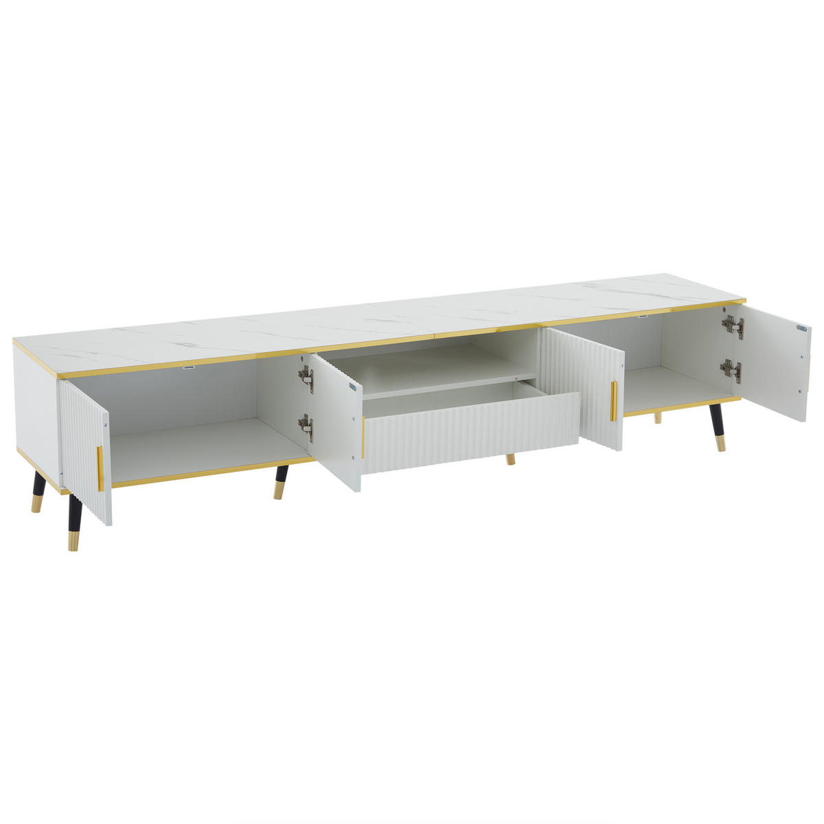 TV-SCHRANK 200/40/46 cm Weiß Marmoroptik für 90 Zoll mit 2 Türen - Weiß, Holzwerkstoff/Metall (200/46/40cm) - Oxeza