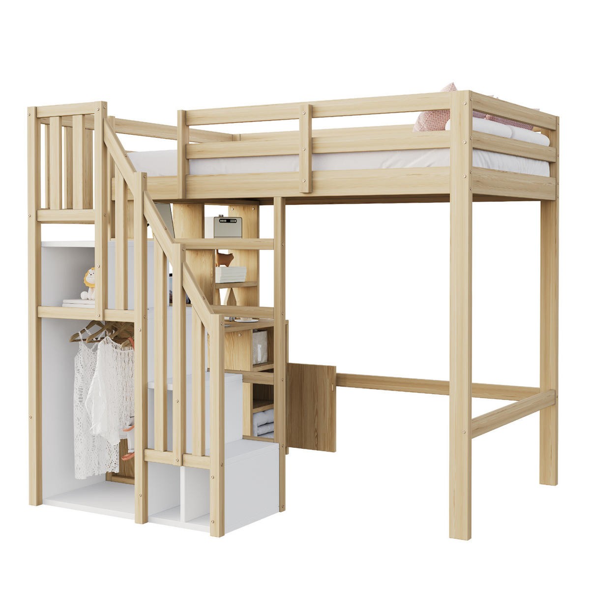 HOCHBETT 90/200 cm Naturholz mit Schreibtisch und Stauraum - Naturfarben, Holzwerkstoff (90/200cm) - OKWISH