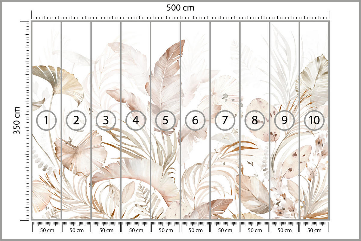 FOTOTAPETE für Esszimmer Beige Palmenblätter Tropisch Boho 500x350 - Beige/Orange, Papier (500/350cm) - Muralo