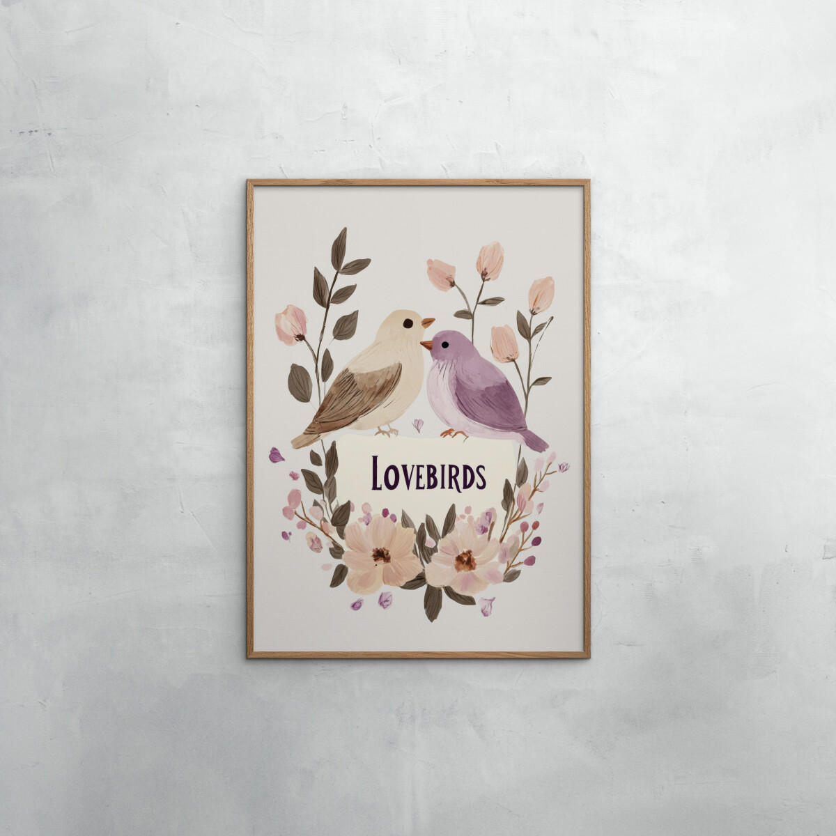 POSTER mit Rahmen Treechild - Lovebirds - Eichefarben/Multicolor, Holz/Papier (70/100cm) - Poster&Frame