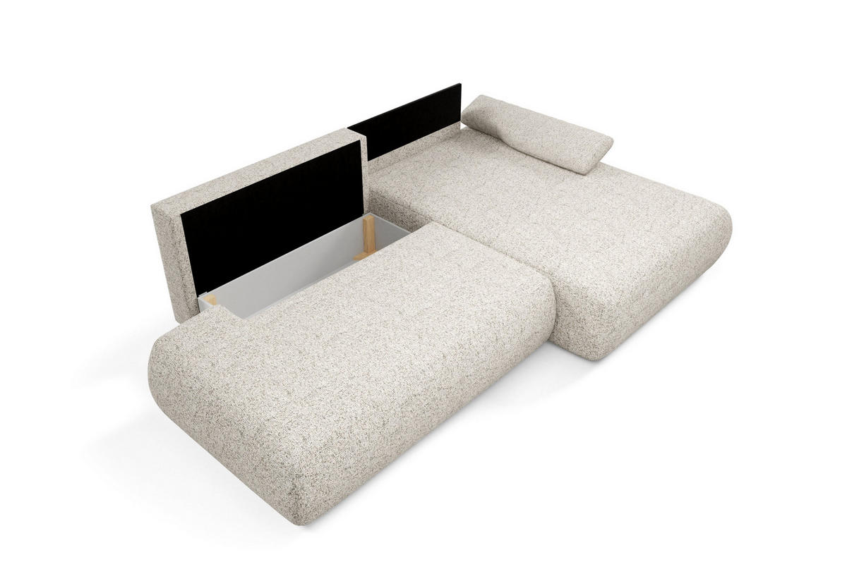 ECKSOFA DELTA R-S Beige Geflochtener Stoff mit Schlaffunktion - Beige, Holz (286/173.5cm) - MASSENO