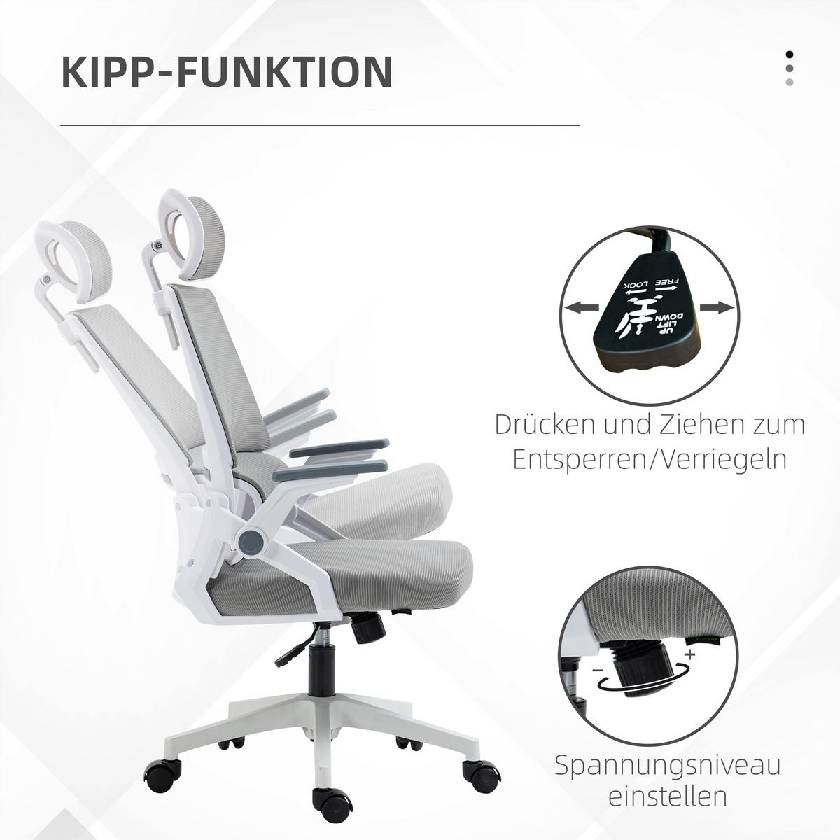 BÜROSTUHL, Ergonomisch, Mesh, Grau - Grau, Textil (61/119/60cm) - Vinsetto