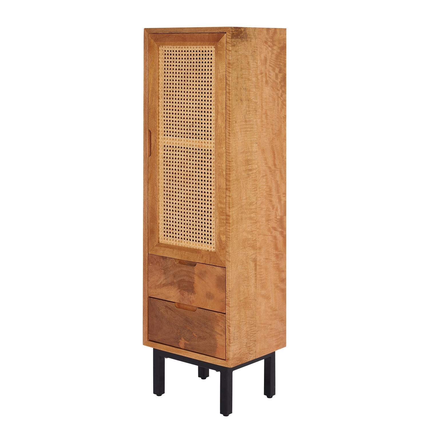 MASSIVER MIDISCHRANK - Mango massiv / Wiener Geflecht - Mango / Beige - Braun, Naturmaterialien/Holz (38/130/30cm) - home24