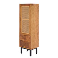 MASSIVER MIDISCHRANK - Mango massiv / Wiener Geflecht - Mango / Beige - Braun, Naturmaterialien/Holz (38/130/30cm) - home24