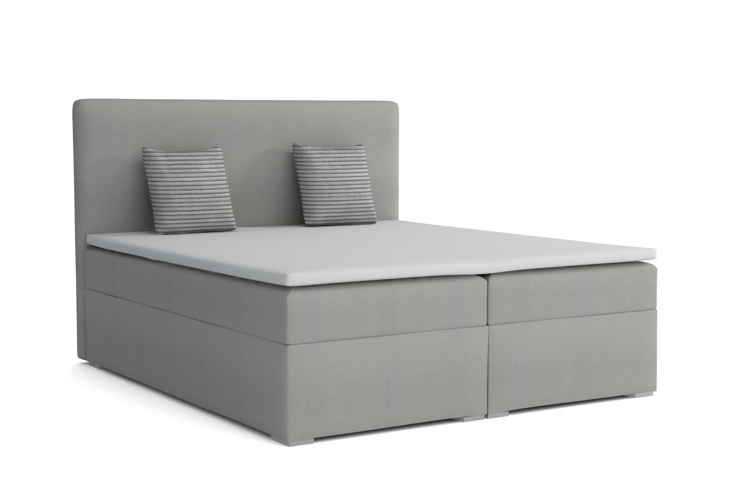 BOXBETT BASIC 160/200 Velours Hellgrau mit Bonell-Federkernmatratzen H3 - Hellgrau, Holz/Holzwerkstoff (160/200cm) - Deine Möbel 24