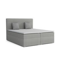 BOXBETT BASIC 180/200 Velours Hellgrau mit Bonell-Federkernmatratzen H3 - Hellgrau, Holz/Holzwerkstoff (180/200cm) - Deine Möbel 24