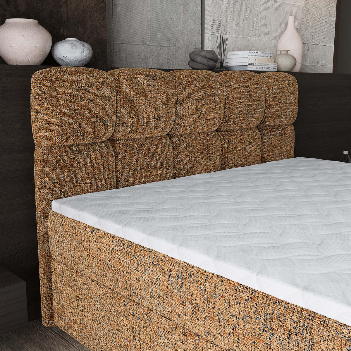 BOXBETT BRUME 140x200 cm mit Matratze und Topper, H2+H3 - Braun - Braun, Holz (140/200cm) - MASSENO