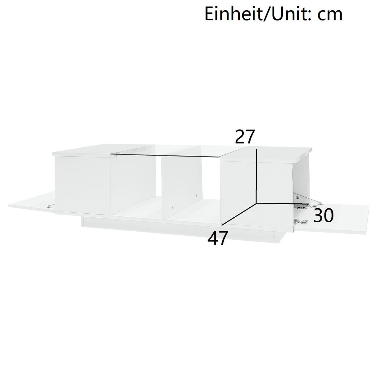COUCHTISCH 120/50/38,5 cm weiß mit LED-Beleuchtung und Glasplatte - Weiß, Holzwerkstoff (120/50/38.5cm) - OKWISH