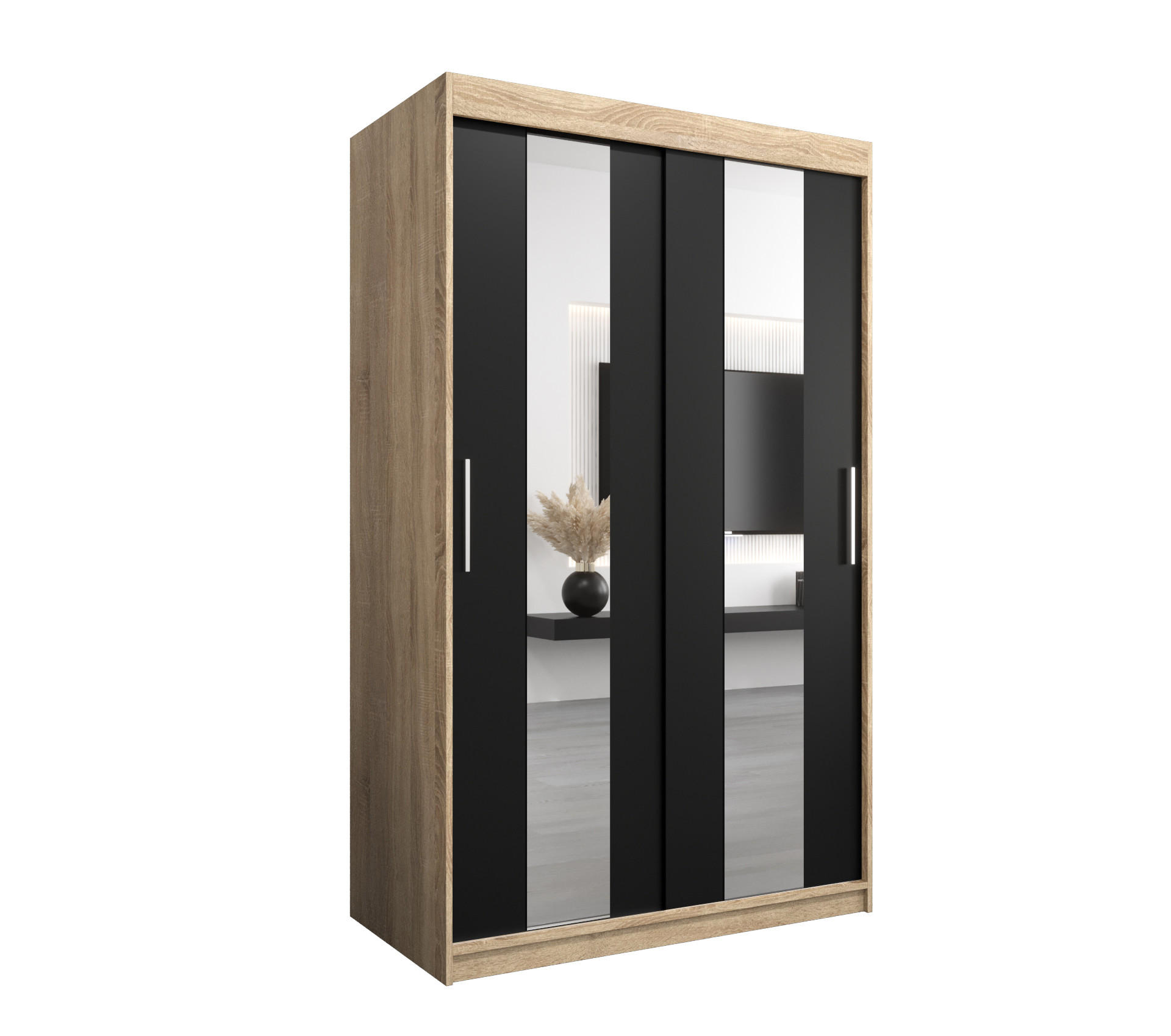 Abiks Möbel Schwebetürenschrank Sonoma Eiche, Schwarz 120x200x62 cm