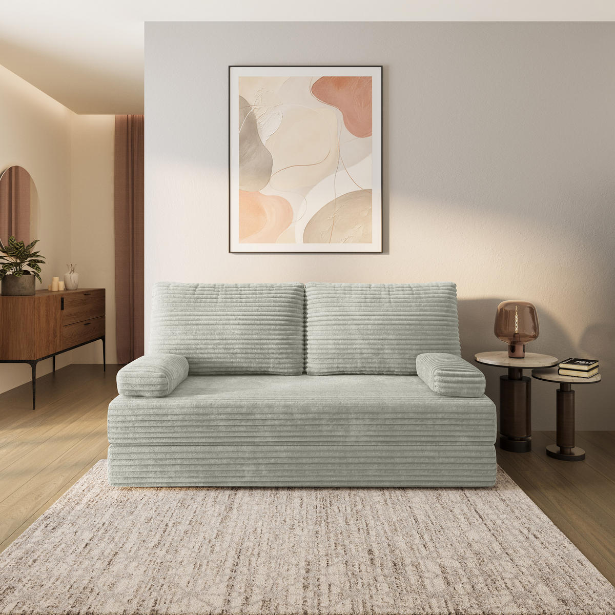 BETTSOFA SILAR aus Schaumstoff Cordstoff Hellgrau Schlaffunktion - Hellgrau, Textil (170/86/80cm) - MASSENO