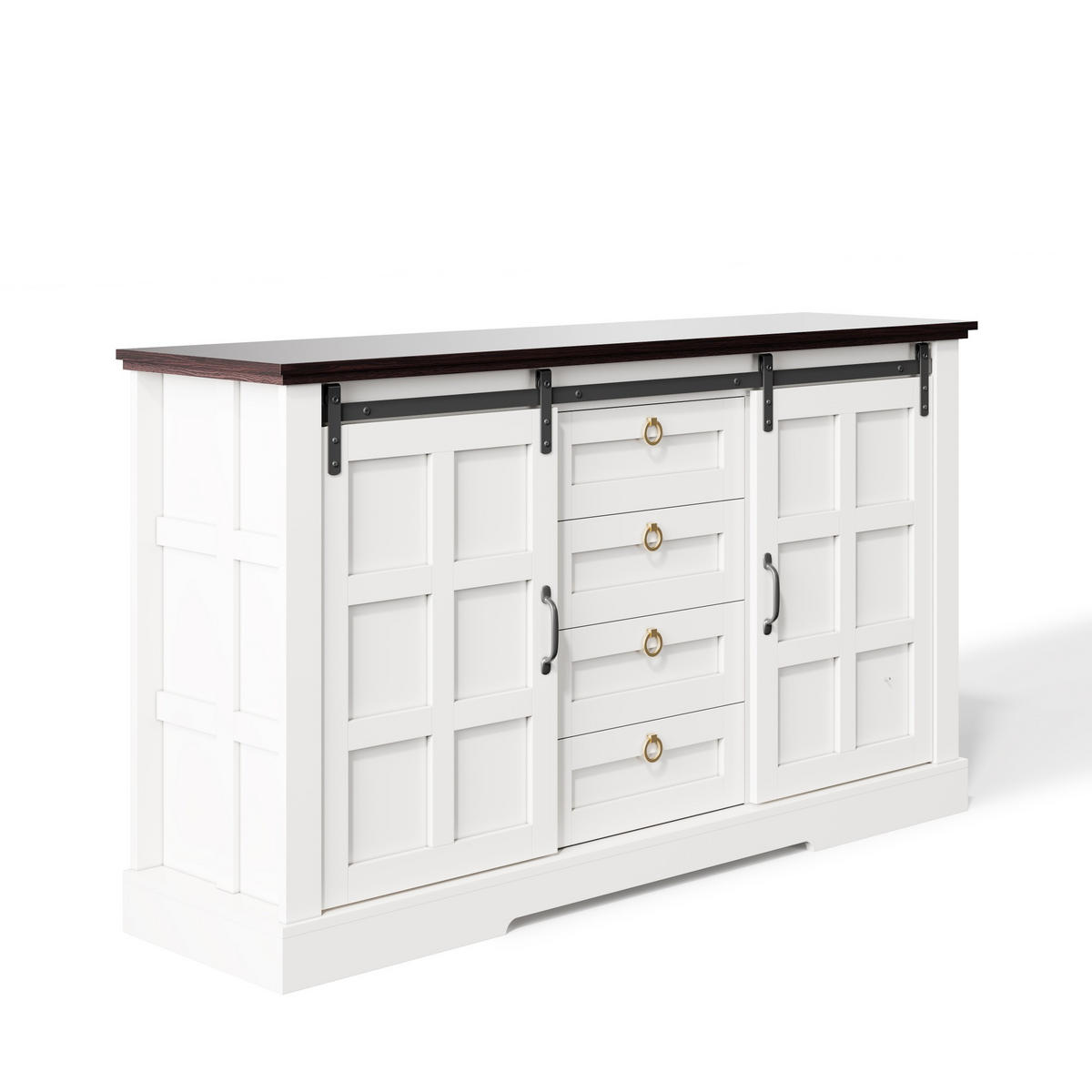 SIDEBOARD 150/40/85 cm Weiß mit Stauraum, Schiebetüren und 4 Schubladen - Weiß, Holz (150/85/40cm) - Oxeza