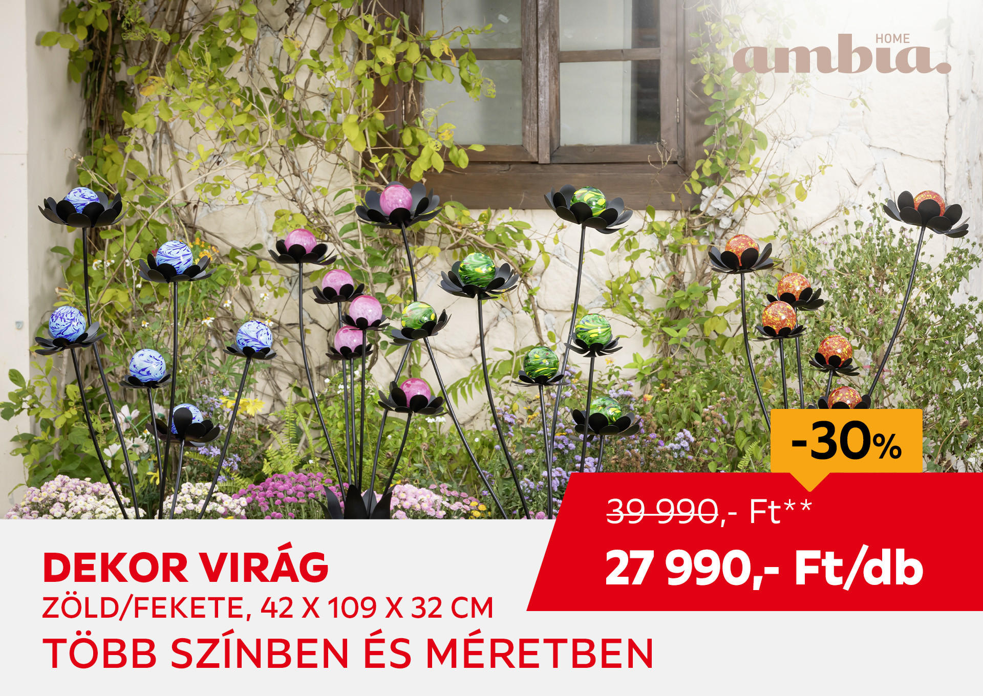 Dekor virág, zöld/fekete, 42 x 109 x 32 cm Kiemelt termék 39990 Ft.- helyett 27990 Ft.-