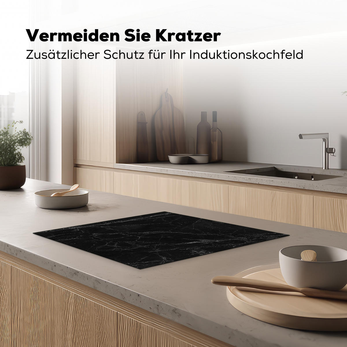 HERDABDECKPLATTE Schwarz - Marmor 59x52 cm - Schwarz, Kunststoff (59/52/0.2cm) - MuchoWow