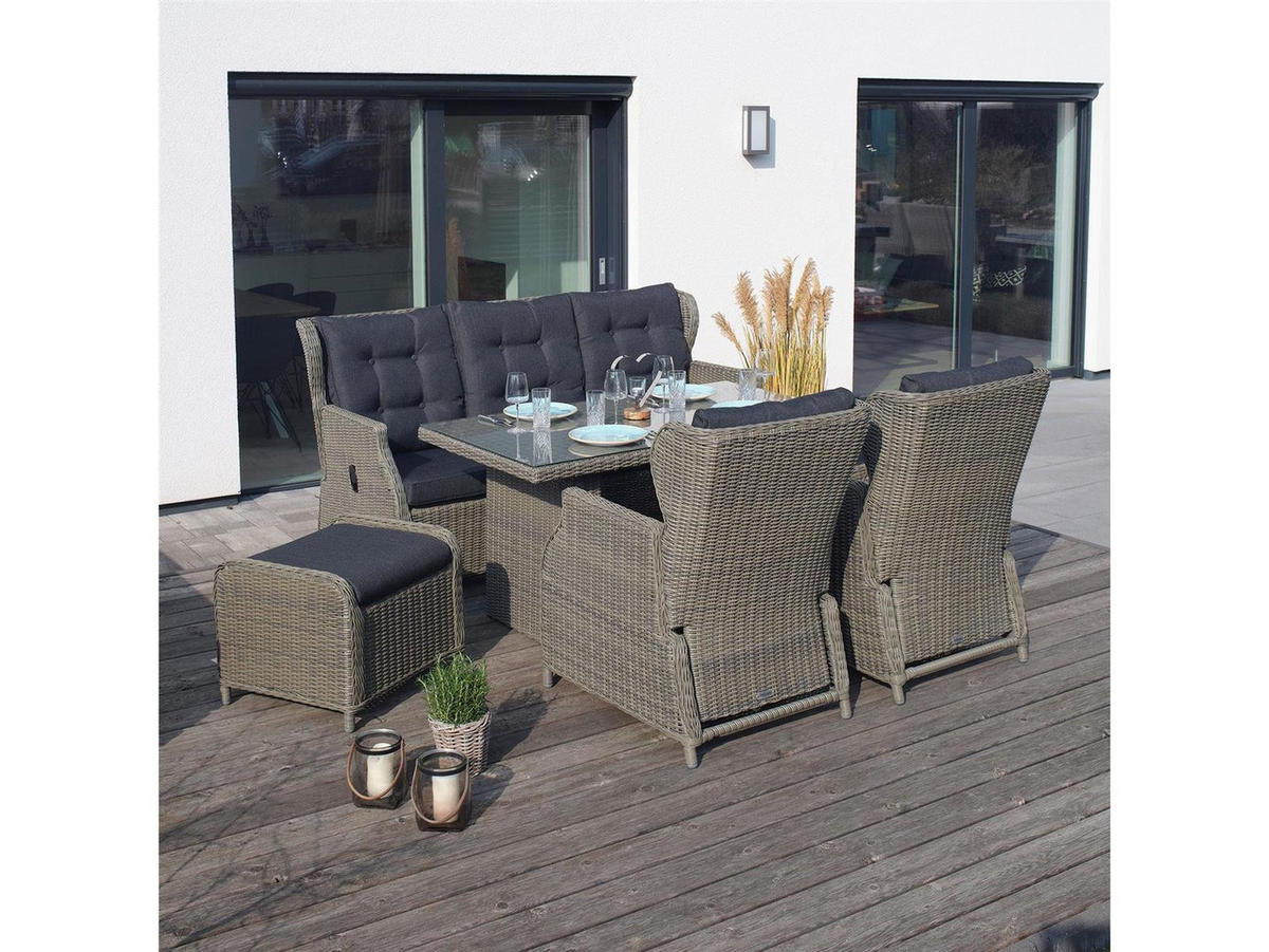 GARTEN-SITZGRUPPE Bilbao Braun Polyrattan für 7 Personen - Braun, Naturmaterialien - Green Spirit