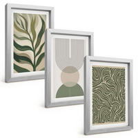 BILDER SET 3er Set - 20x30 cm Silberner Rahmen - Geometrische Blattformen - Silberfarben, Kunststoff (20/30cm) - TULUP