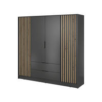 KLEIDERSCHRANK Nelly Graphit, vierürige Schrank, Garderobe mit Schubladen - Graphitfarben, Holzwerkstoff (206/200/51cm) - Bettso