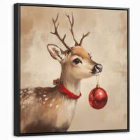 LEINWAND Bilder mit Rahmen - Weihnachten - Hirsch - Geweih - Weihnachtskugel - Rentier - 50x50 - Hellbraun, Textil (50/50cm) - MuchoWow
