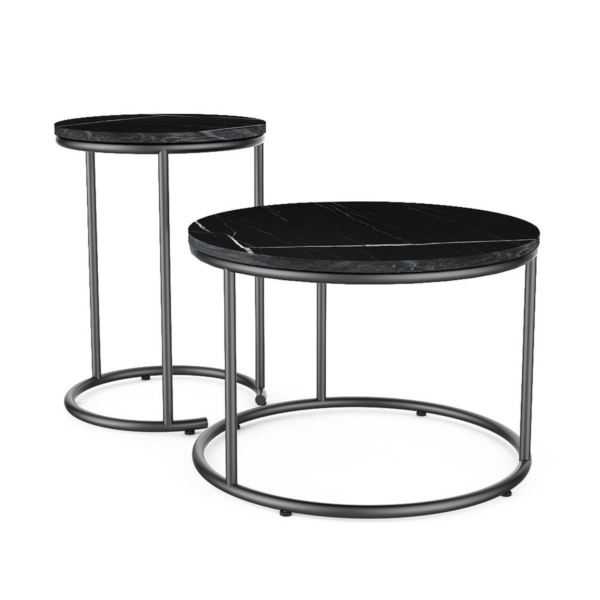 COUCHTISCH-SET Ottawa Schwarzer Marmor 55 x 55 cm 2 Teile - Schwarz Hochglanz, Holzwerkstoff (55/55/34.5cm) - Vicco