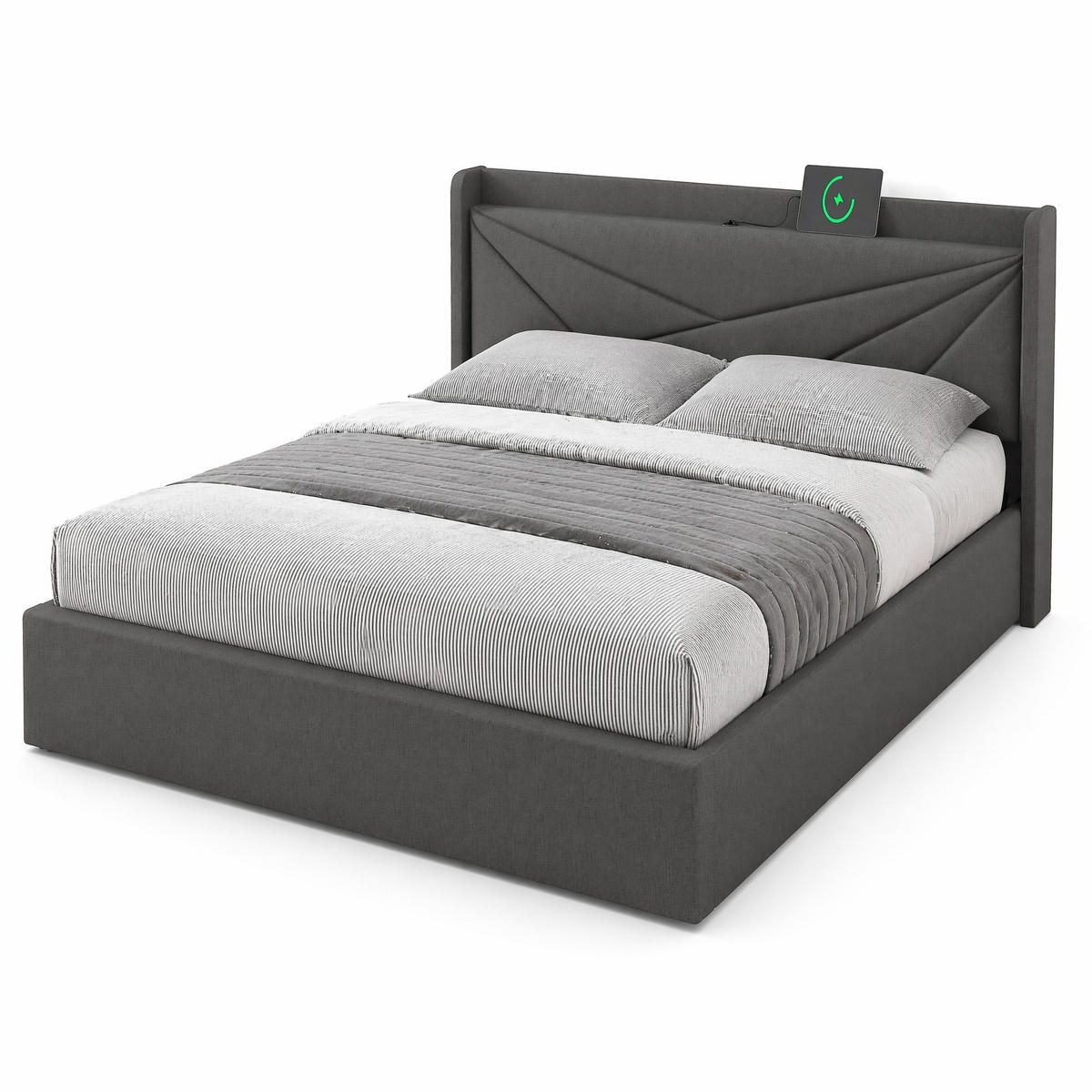 POLSTERBETT 180/200 cm in Grau mit Bettkasten, USB und Type-C Stoff - Grau, Holzwerkstoff/Textil (180/200cm) - CHICFURN