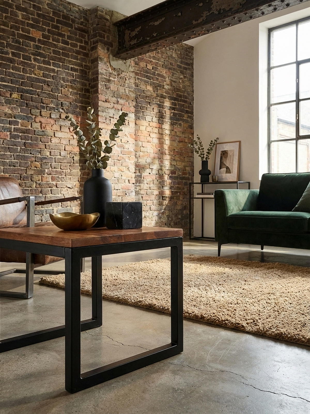 BEISTELLTISCH – Massivholz Braun rechteckig robust Industrial - Schwarz/Braun, Holz/Metall (45/45/40cm) - KADIMA DESIGN