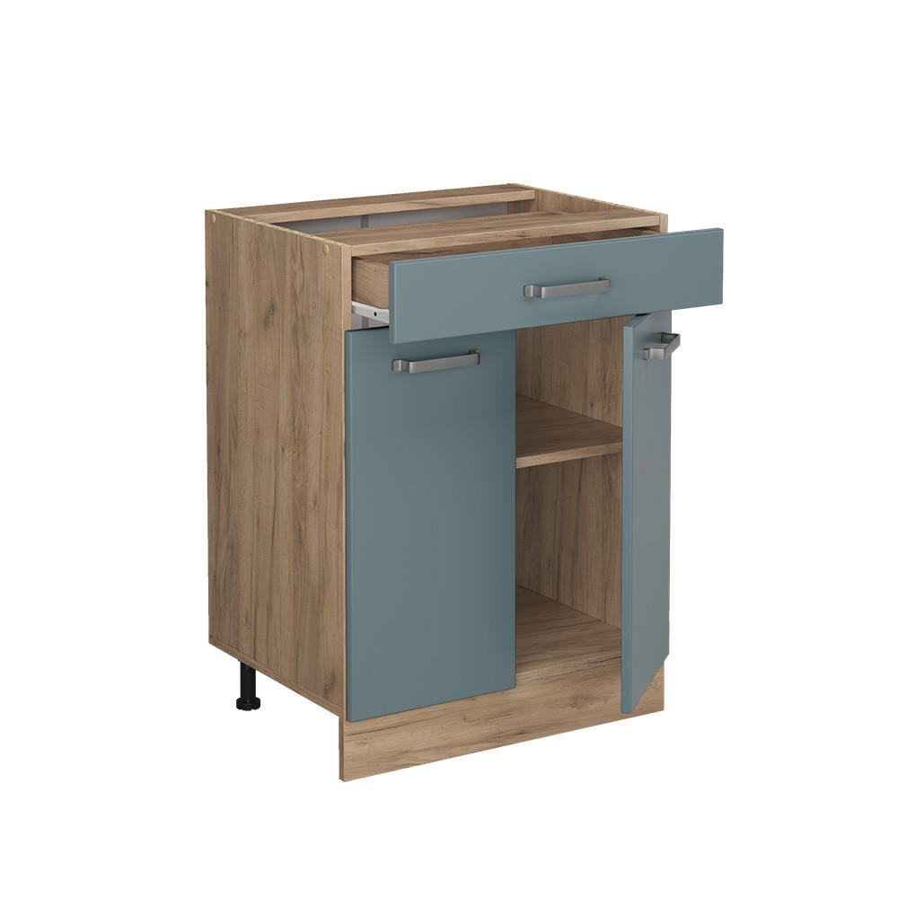 Thumbnail - Vicco Küchenunterschrank, Blaugrau, Honigeiche, Holzwerkstoff, 3 Fächer, 1 Schubladen, Rechteckig, 60x81.6x46 cm, Küchen...