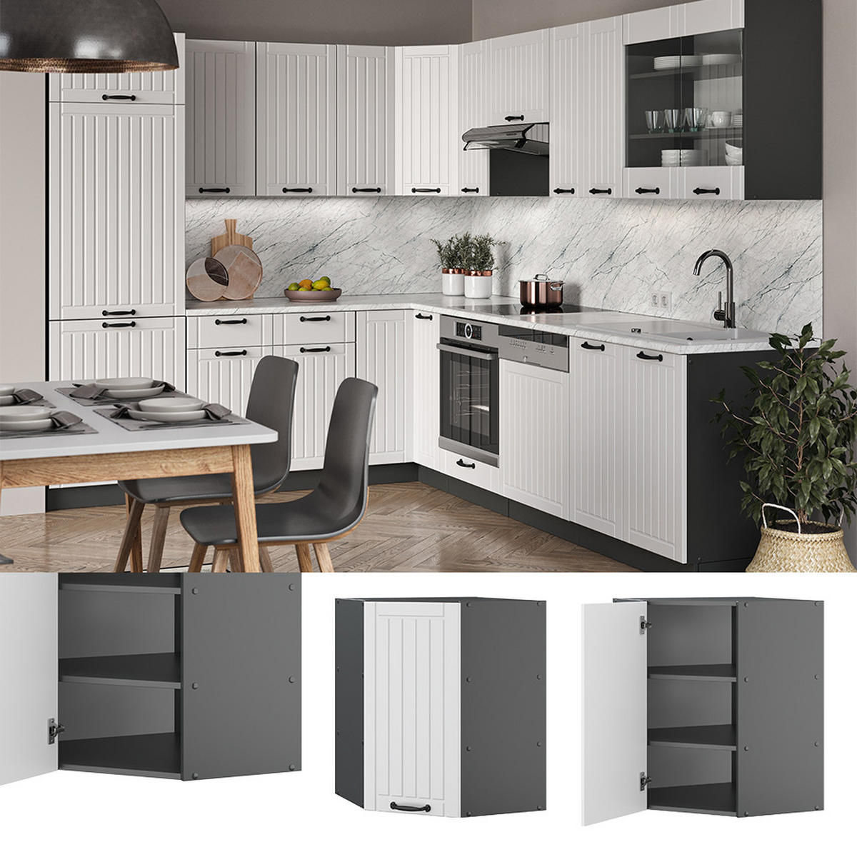 ECKHÄNGESCHRANK Fame-Line Weiß Landhaus 57 cm - Anthrazit/Weiß, Holzwerkstoff (57/72/34.1cm) - Vicco
