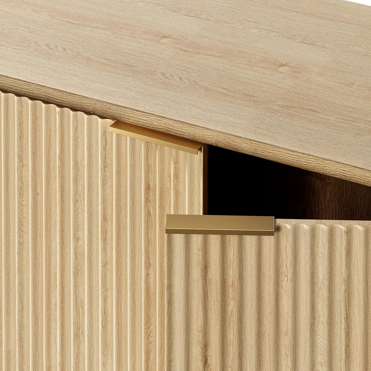 SIDEBOARD in Heller Holzoptik mit Geriffelter Front, Beige - Beige, Holzwerkstoff (40/80cm) - Urban Meuble