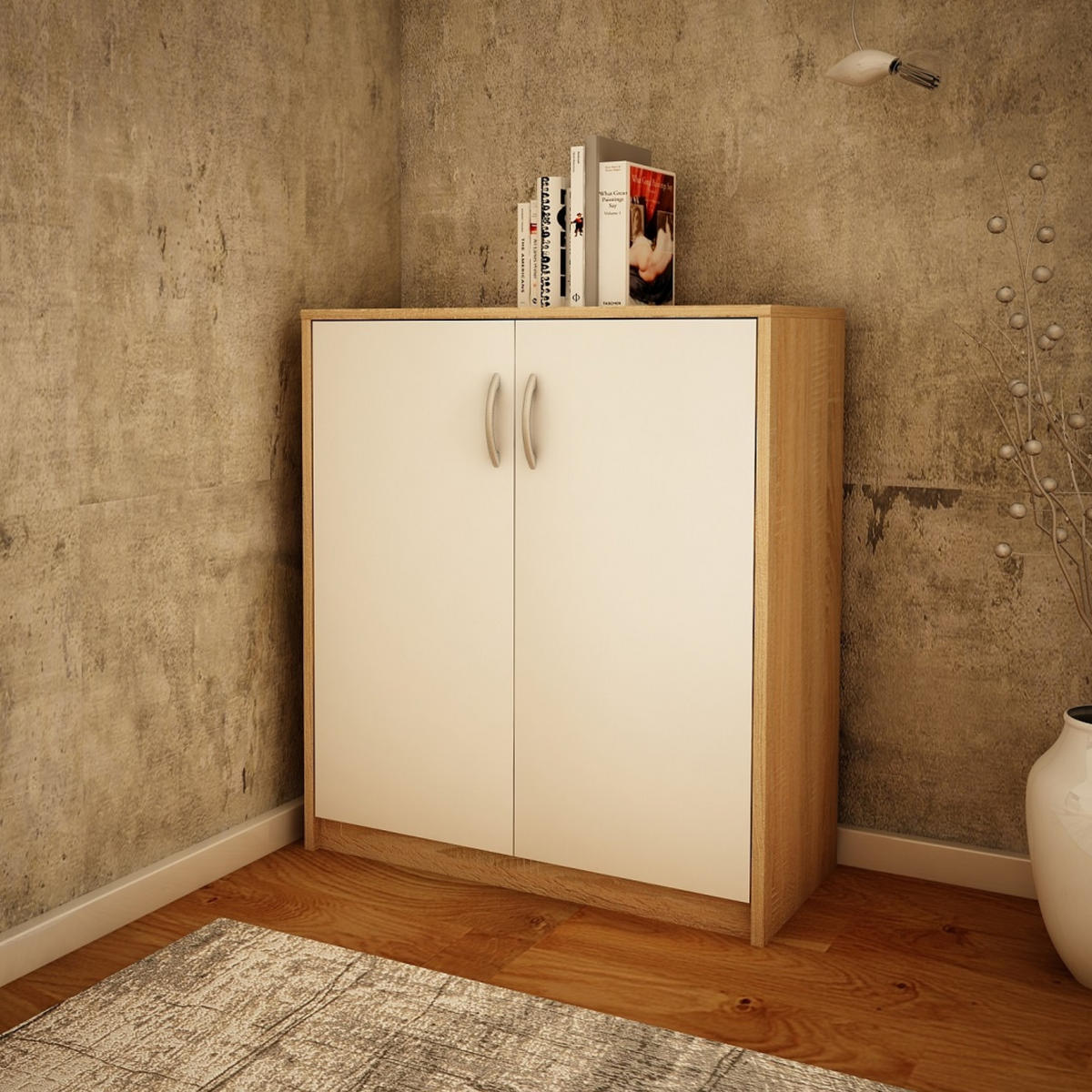 KOMMODE 74cm breit in Sonoma-Weiß - Weiß/Sonoma Eiche, Holzwerkstoff (74/85/35cm) - Home Collective
