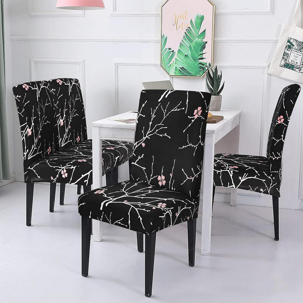 STUHLHUSSE Stretch Waschbar(4-tlg. Set) - Schwarz, Textil (15/25cm) - Kaket