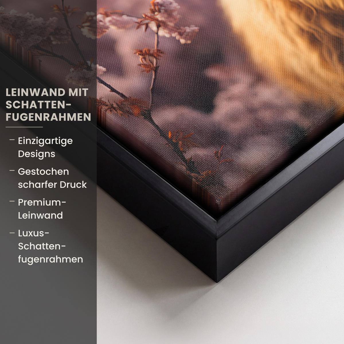 LEINWAND Bilder mit Rahmen - Schottischer Hochländer - Frühling - Hochland - 40x30 - Hellrosa, Textil (40/30cm) - MuchoWow