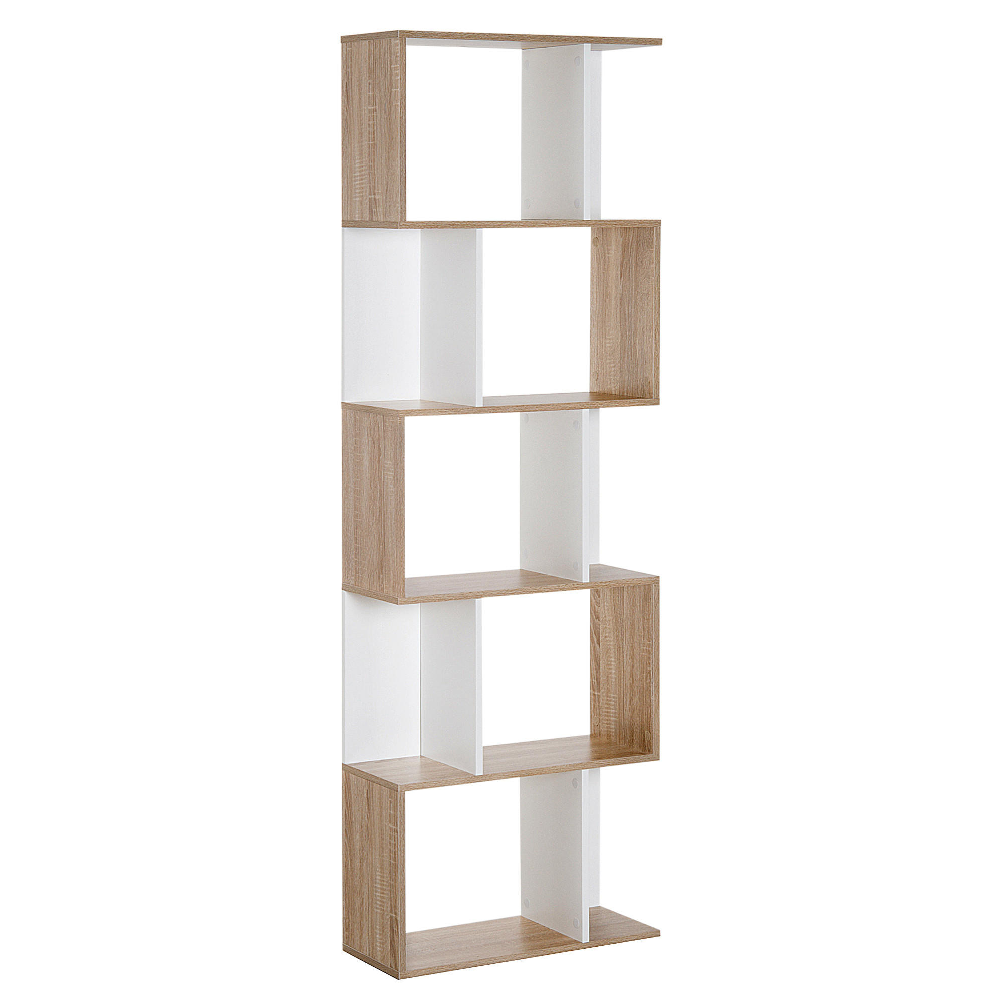 BÜCHERREGAL,5-STUFIG S-förmig Trennwand 60x24x184,5cm,holz-weiß - Weiß, Holzwerkstoff (60/184.5/24cm) - Vallsero