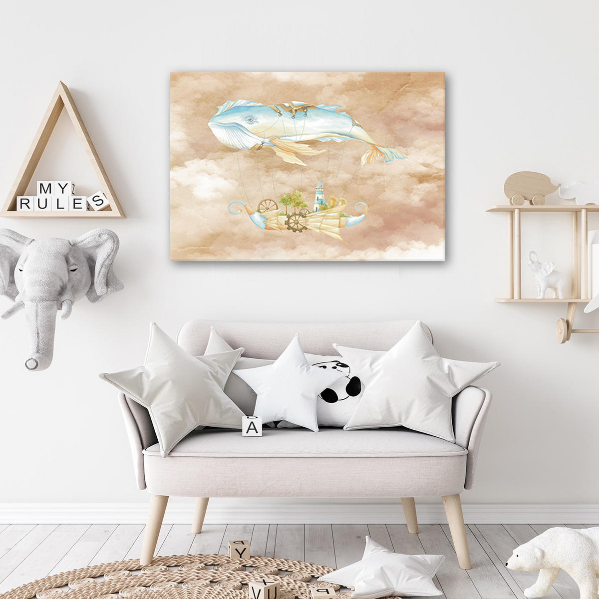 WANDBILD fliegerwal und schiff - Beige, Textil (60/40cm) - Feeby