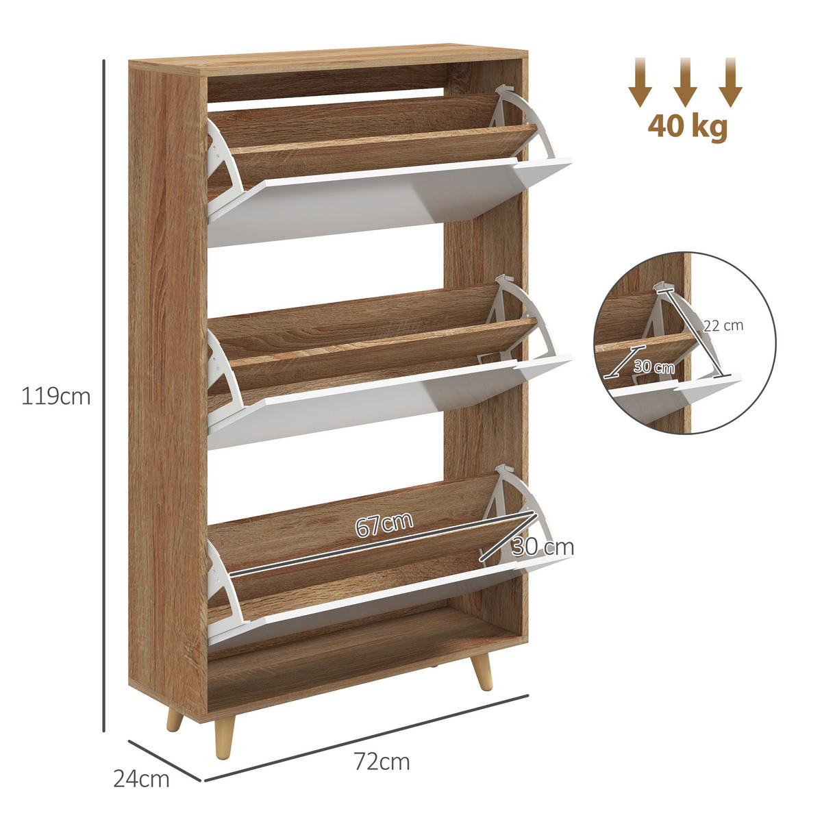 SCHUHSCHRANK DE-14999 3 Klapptüren mit verstellbaren Böden Weiß - Weiß, Holzwerkstoff (72/119/24cm) - ComfortXL