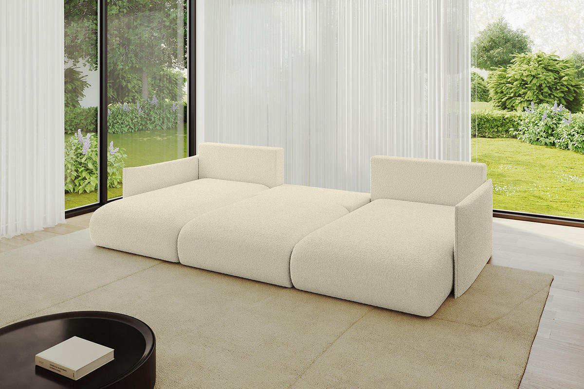 WOHNLANDSCHAFT mit Schlaffunktion und Bettkasten ONESK-U 317x177x72 Beige Bouclé - Creme, Holzwerkstoff/Kunststoff (317/72/177cm) - ALTDECOR