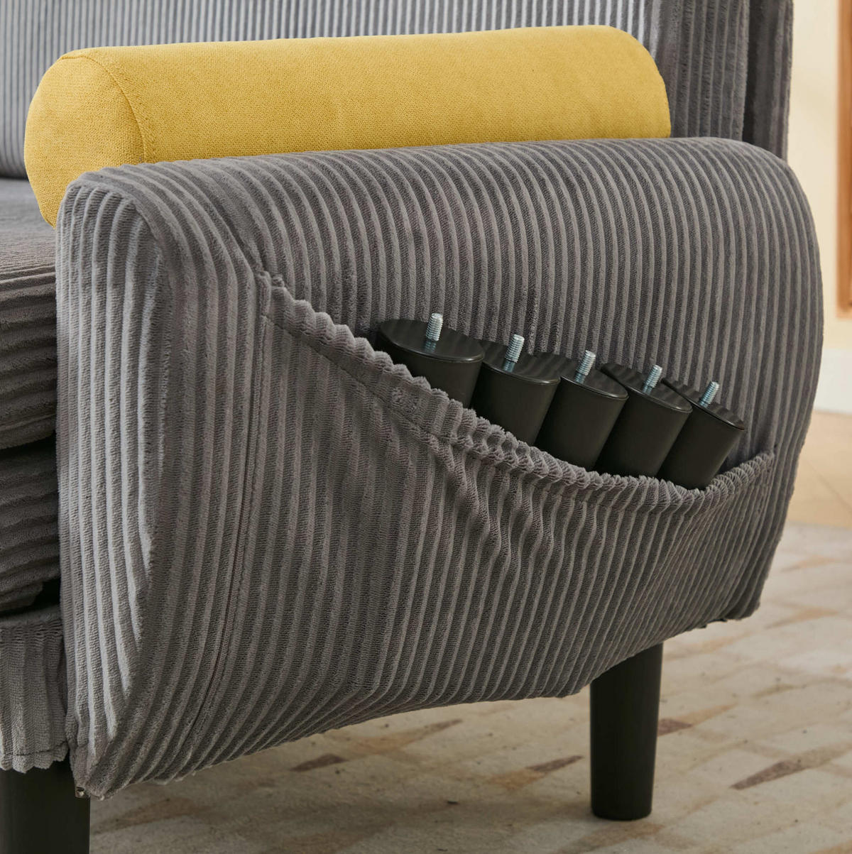 SOFA verstellbar Grau mit Stauraum und 2 Kissen - Grau, Kunststoff (77/85/133.5cm) - Meubliv