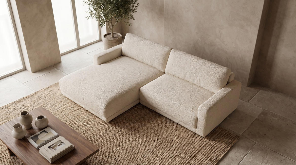ECKSOFA MARLIN Beige Bouclé - Beige/Schwarz, Kunststoff/Textil (262/168cm) - KAWOLA
