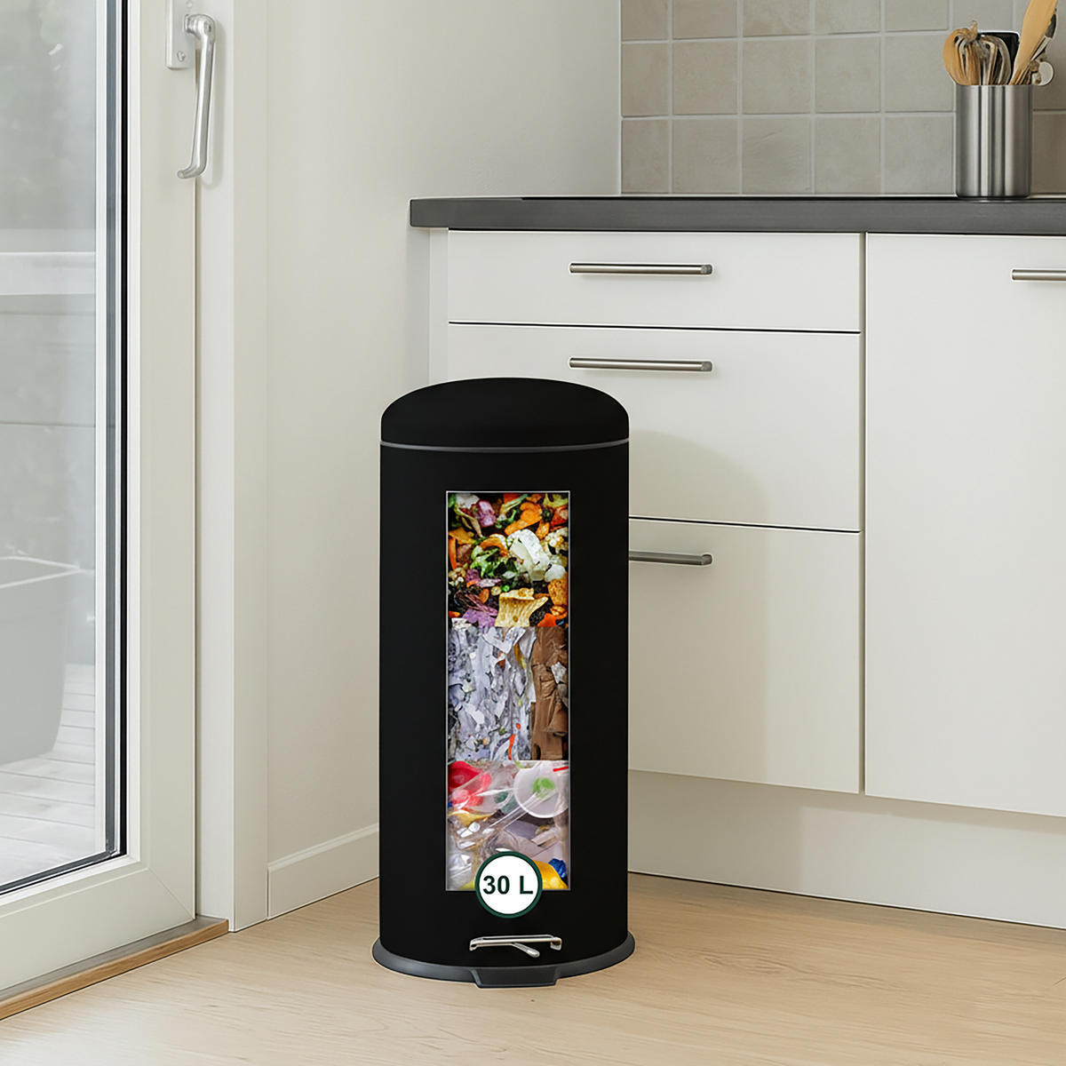 KOŠ na odpad - čierna, kov/plast (33/68/29cm) - Relaxdays