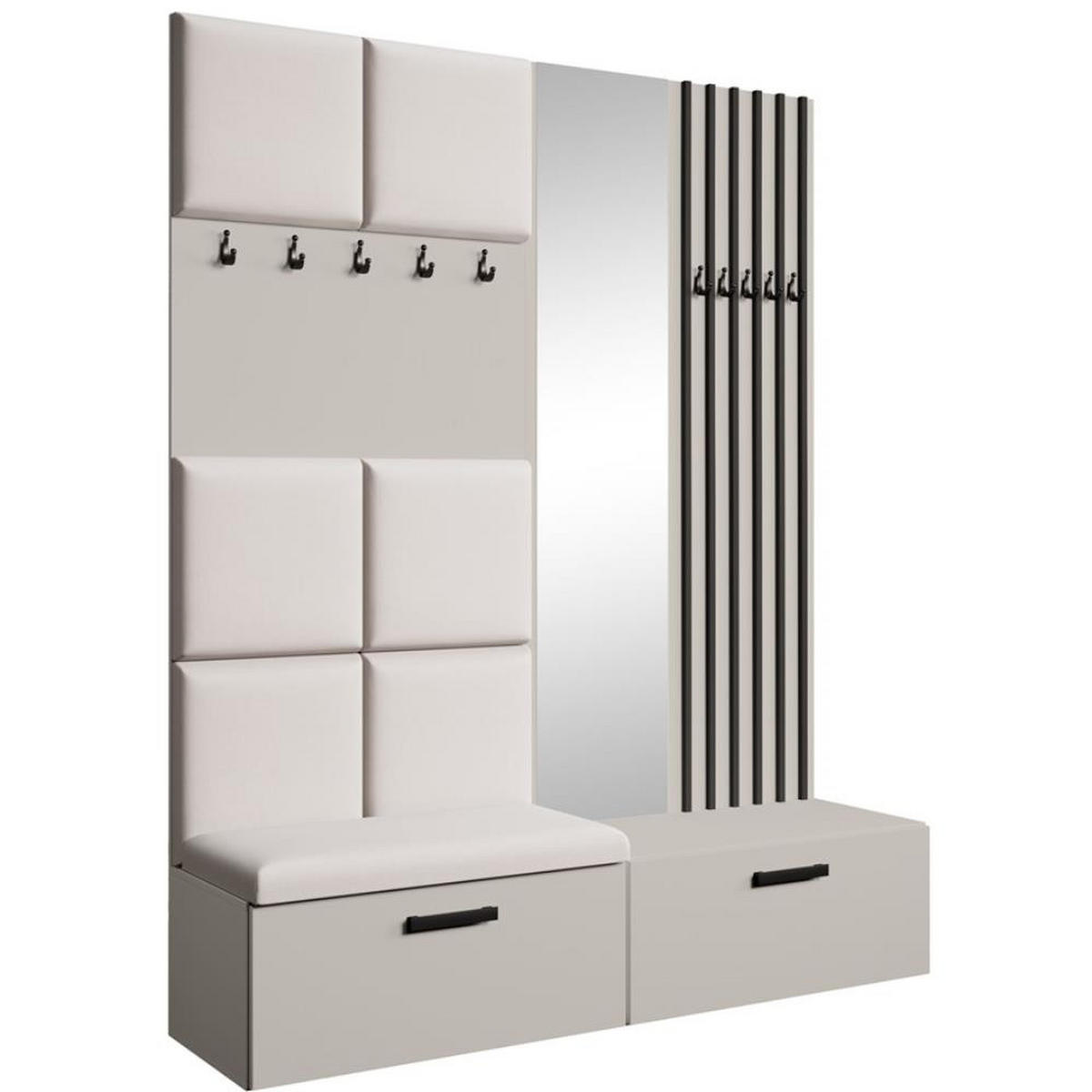 GARDEROBE Margaret I+II 162/203/43 mit gepolsterten Paneelen/Lamellen/Spiegel - Kaschmir/Schwarz, Holzwerkstoff/Kunststoff (162/203/43cm) - Beautysofa