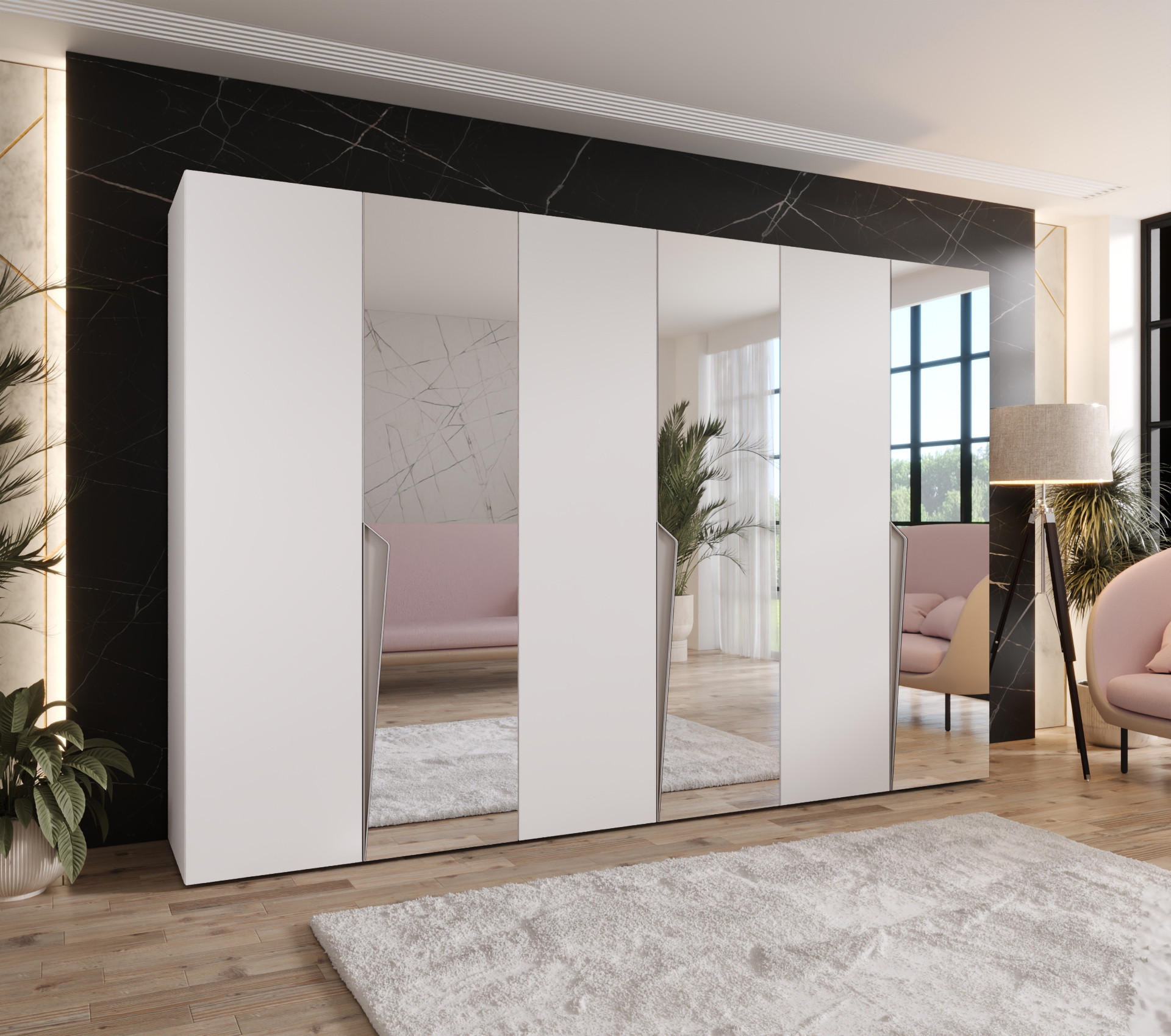 DREHTÜRENSCHRANK 202/300/52 6-türig - Beige/Weiß, Holz/Metall (300/202/52cm) - Abiks Möbel