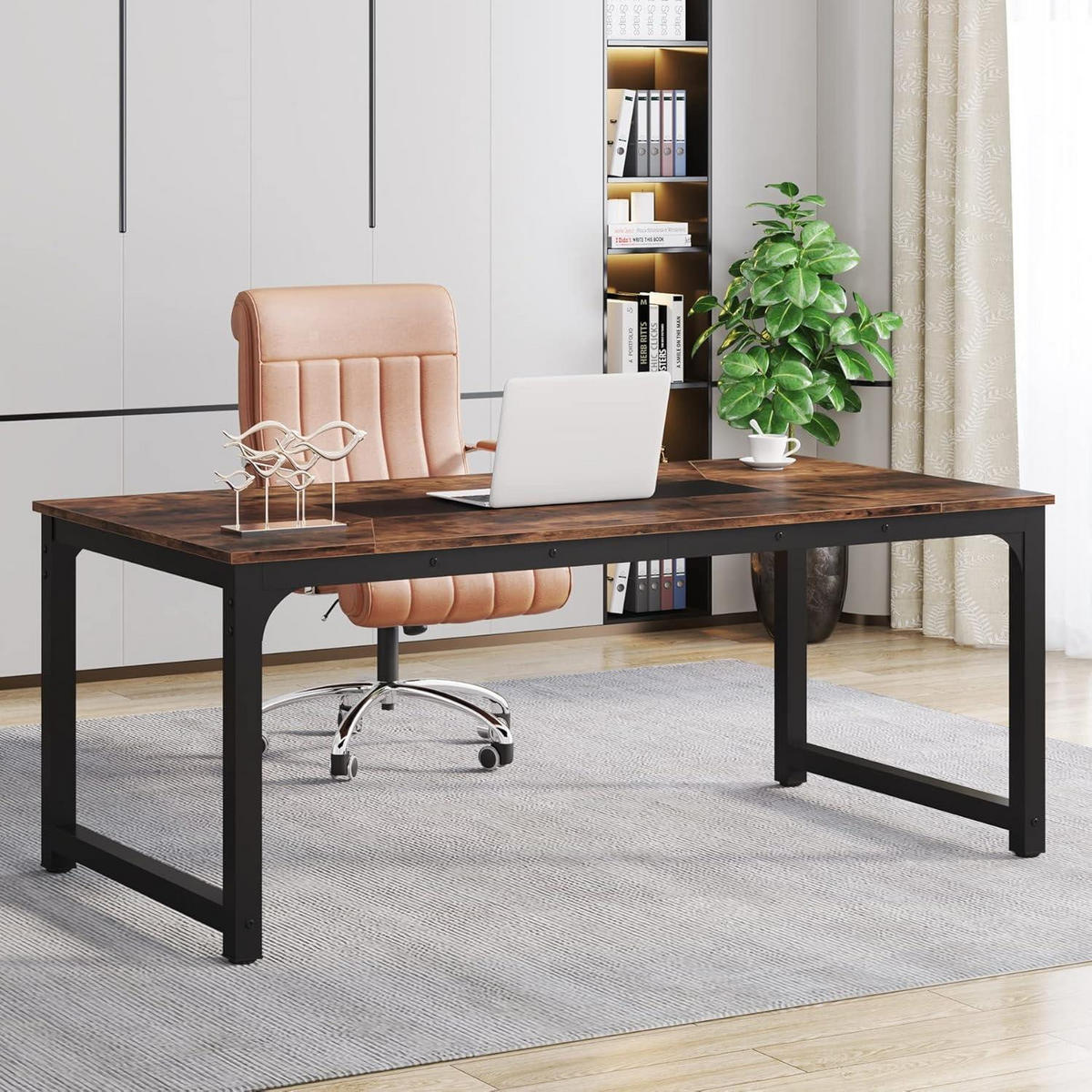 SCHREIBTISCH Computertisch 180 x 90 x 77 cm Rustikales Braun - Braun, Metall (90/180/77cm)