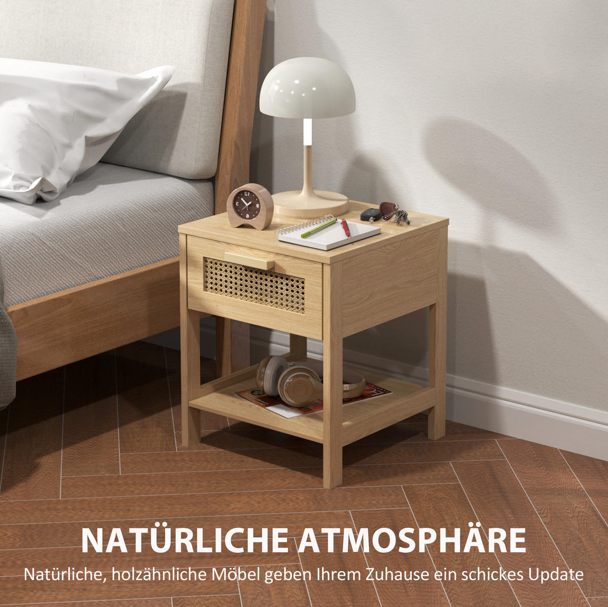NACHTTISCH 40/48,4/40 cm Natur aus Holz mit Schublade - Hellbraun, Holz (40/48.4/40cm) - OKMYHOME