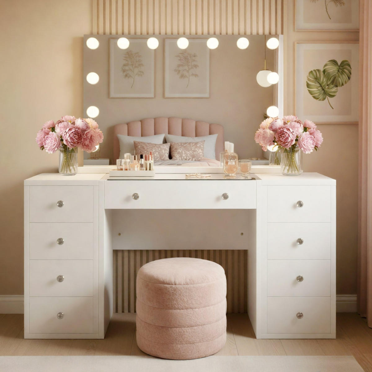 SCHMINKTISCH eckig 143/50/136 cm Holz Weiß - Weiß, Holz (143/136/50cm) - CLP