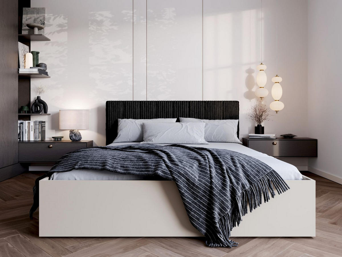 BETT Schwarz STYLE Modern Gepolstert Kopfteil 120x200 cm - Beige, Textil (120/200cm) - Sepro Meble