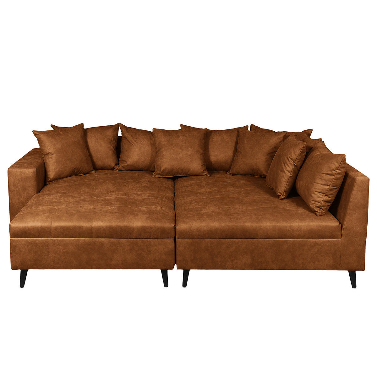 ECKSOFA mit Ottomane und Hocker - Cognac/Schwarz, Birkenholz/Textil (247/174cm) - home24