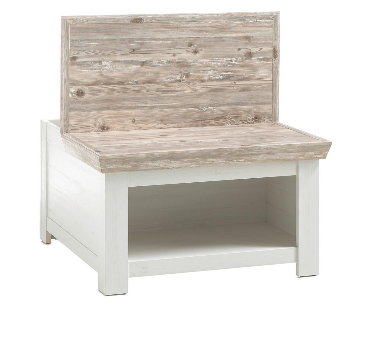 COUCHTISCH Pinie weiß, Oslo Pinie Landhaus, Beistelltisch mit Truhe Ablage, 86 x 86 cm quadratisch - Weiß/Pinienfarben, Holzwerkstoff (86/86/48cm) - Furn.Design