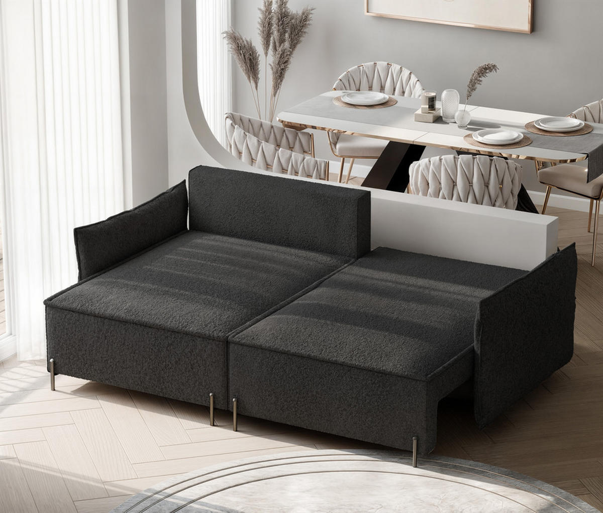 ROHOVÁ SEDAČKA MARCO pravá, s funkcí spaní a úložným prostorem, antracitová - antracitová, kov/textil (221/148cm) - Idohome