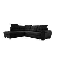ECKSOFA LOTTA L-förmig Bettkasten verstellbare Kopfstützen hochwertige Verarbeitung lose Rückenkissen freistehend LINKS 212x258x106 cm Black - Schwarz, Holz/Textil (212/258cm) - DomoHome