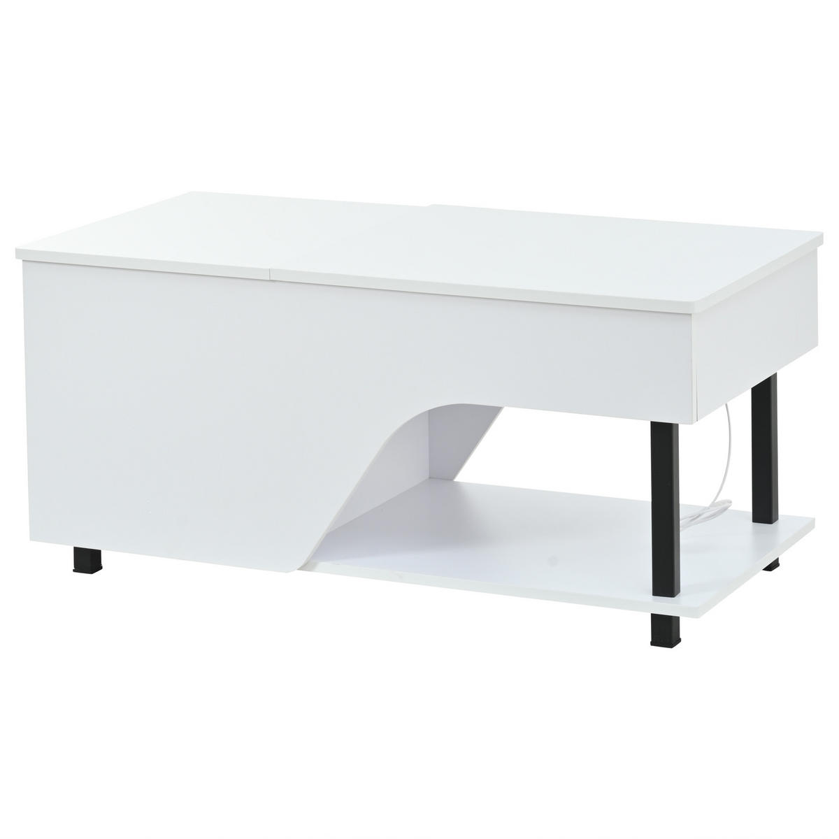 COUCHTISCH höhenverstellbar in Weiß 50/100/46 cm aus Spanplatte mit LED, Stauraum und Ablage - Weiß, Holzwerkstoff/Metall (50/100/46cm) - CHICFURN